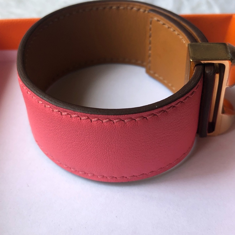 Hermes Collier De Chien 24 CDC pink leather Rose azalee T2 PM cuff bracelet - Picture 7 of 8